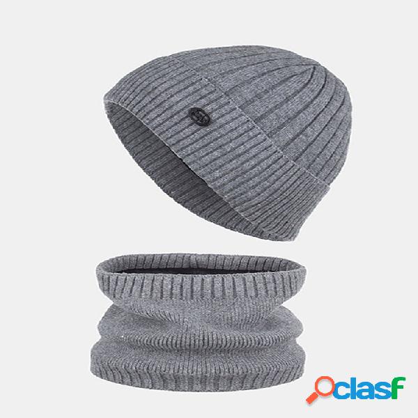 Men Knitted Plus Velvet Solid Striped Jacquard Letter Iron