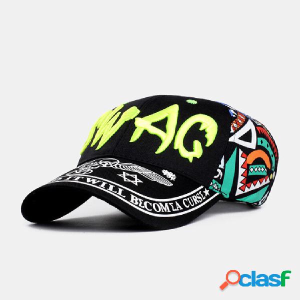 Unisex Cotton Contrast Colors Letters Embroidery Cartoon