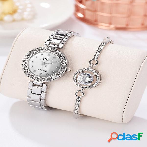 2 Pcs/Set Women Trendy Inlaid Rhinestone Small Dial Watch