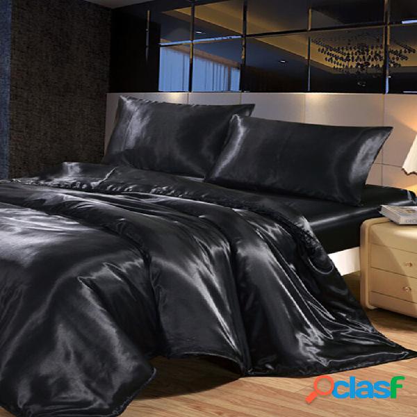 3pcs/set Solid Color Bedding Sets King Double Size Satin