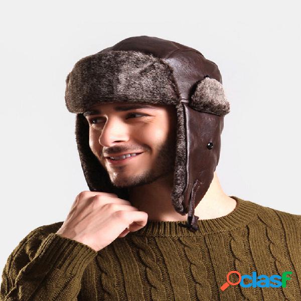 Collrown Men Faux Leather Velvet Winter Keep Warm Ear