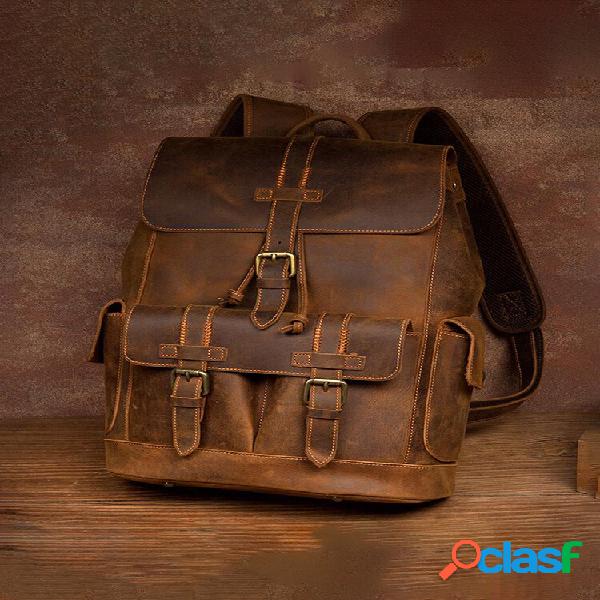 Men Vintage Rub Color Flip Buckle Multifunctional Large