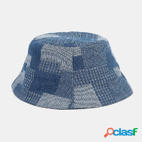 Unisex Cotton Plaid Colorblock Denim Distressed Vintage
