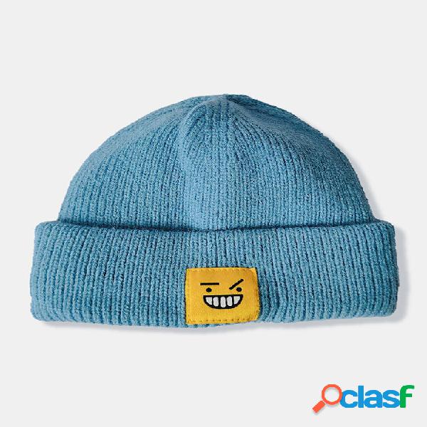 Unisex Knitted Solid Color Cartoon Funny Smile Face Pattern