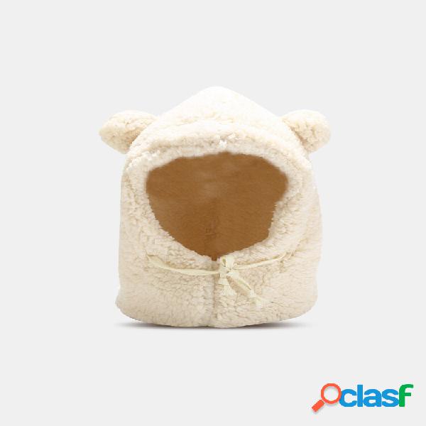 Women Lambswool Plush Solid Color Bear Shape One-piece Bib