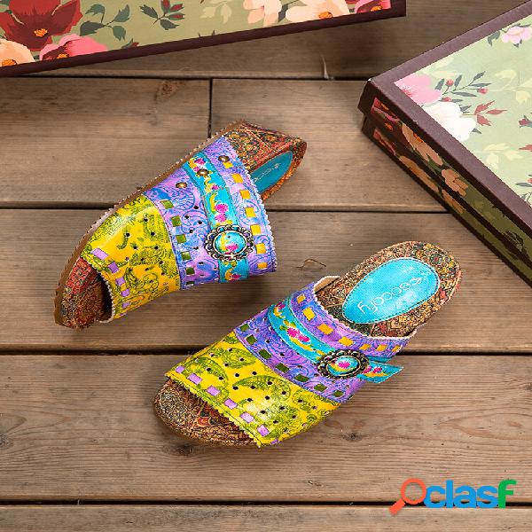 Socofy Genuine Leather Handmade Summer Vacation Comfy