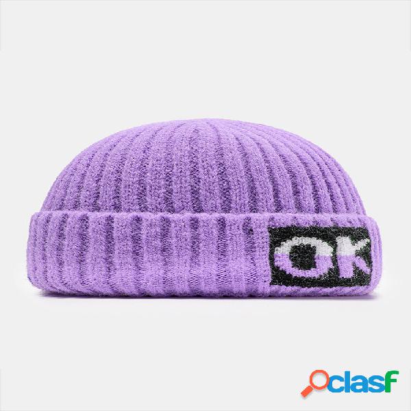Unisex Knitted Solid Color Letter Jacquard Brimless Flanging
