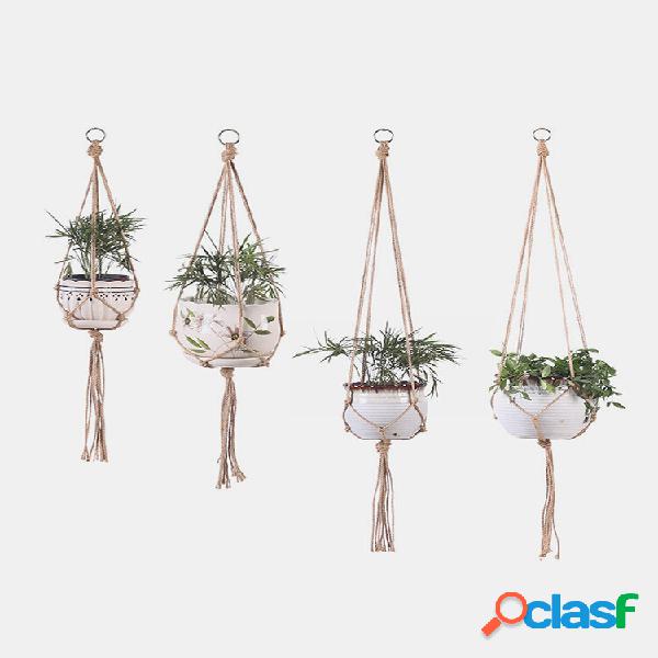Knotted Macrame Plant Hanger Vintage Cotton Linen Flowerpot