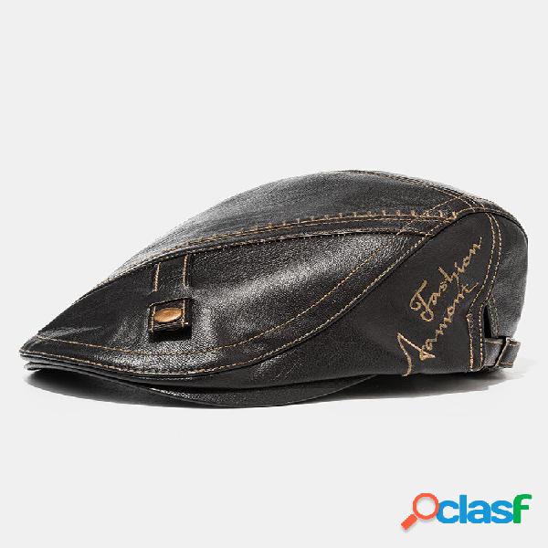 Men's Solid Artificia Leather Letters Embroidery Sewing