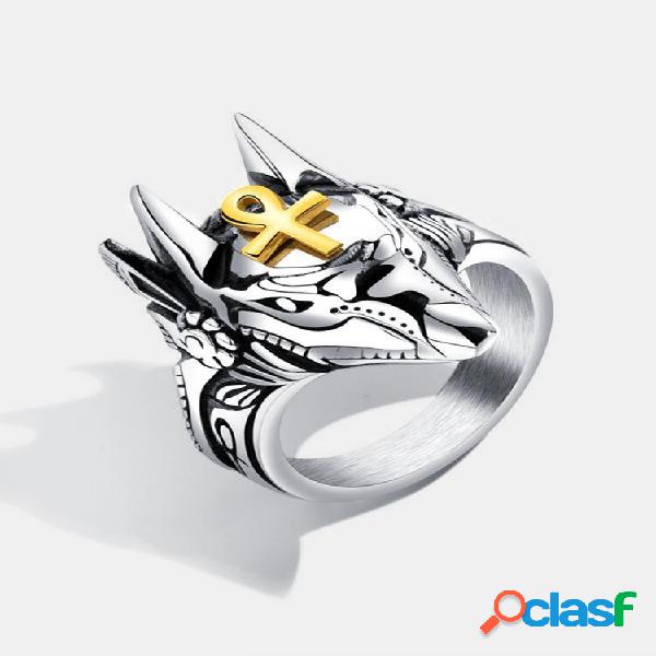 Punk Finger Rings Titanium Steel Cross Anubis Head Portrait