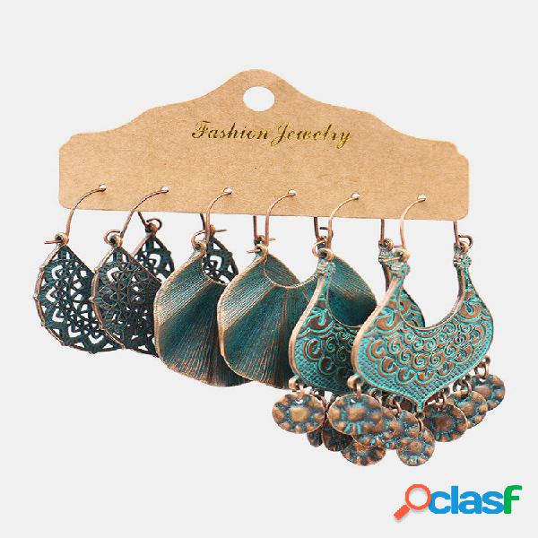 Retro Geometric Sector Tassel Earrings Bohemian Metal Hollow