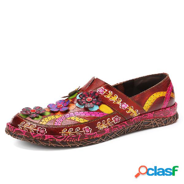 Socofy Genuine Leather Hand Made Retro Ethnic Floral