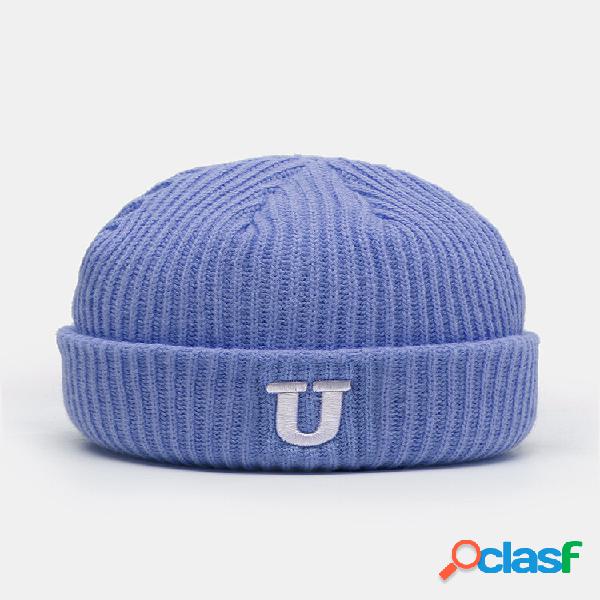 Unisex Knitted Thickened Color Contrast Letter Embroidery