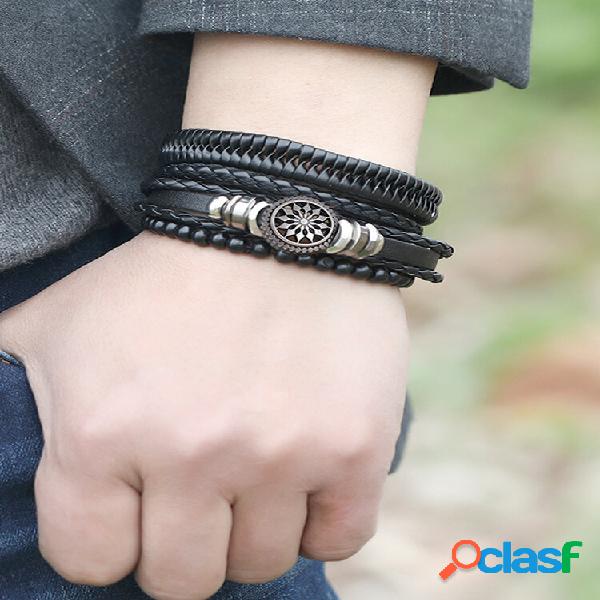 4 peças pulseiras trançadas trançadas de liga de couro