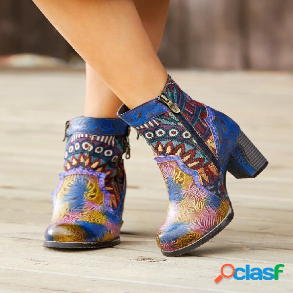Socofy Bohemian Impresso Colorful Couro Patchwork Lateral