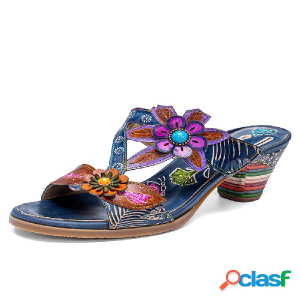 Socofy Couro Genuíno Comfy Praia Vacation Bohemian Étnico