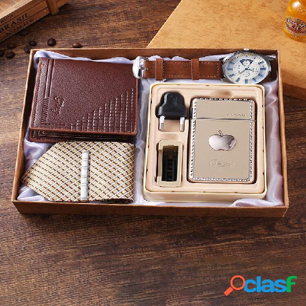 4 peças homens Watch conjunto quartzo Watch gravata