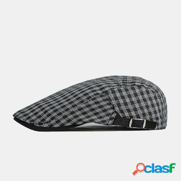 Menico algodão masculino vintage casual boina xadrez fina