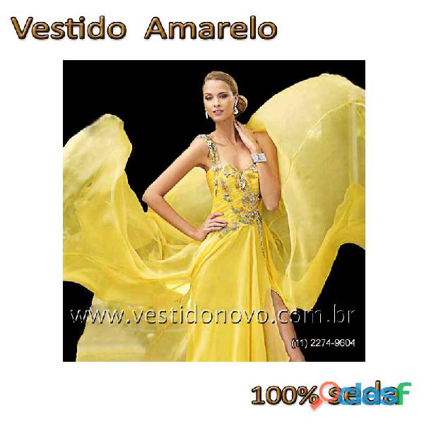 Vestido amarelo 100% em seda importada