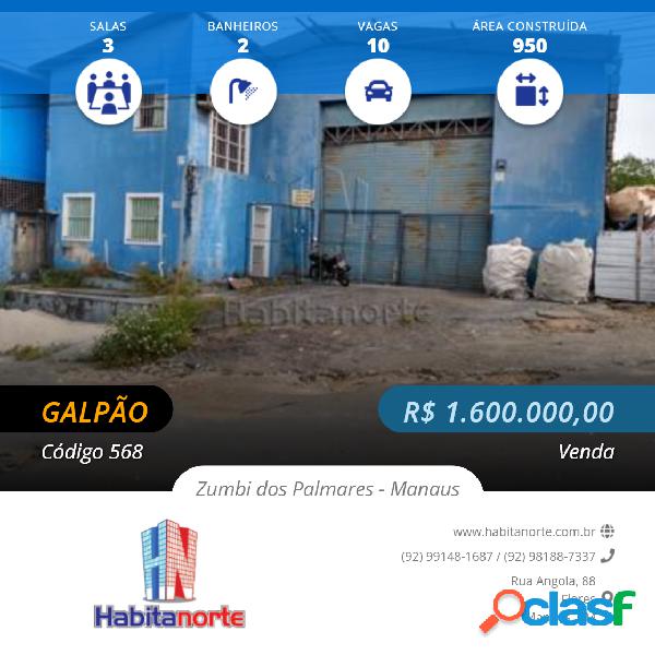 VENDA DE GALPÃO 950M², ZUMBI DOS PALMARES, MANAUS