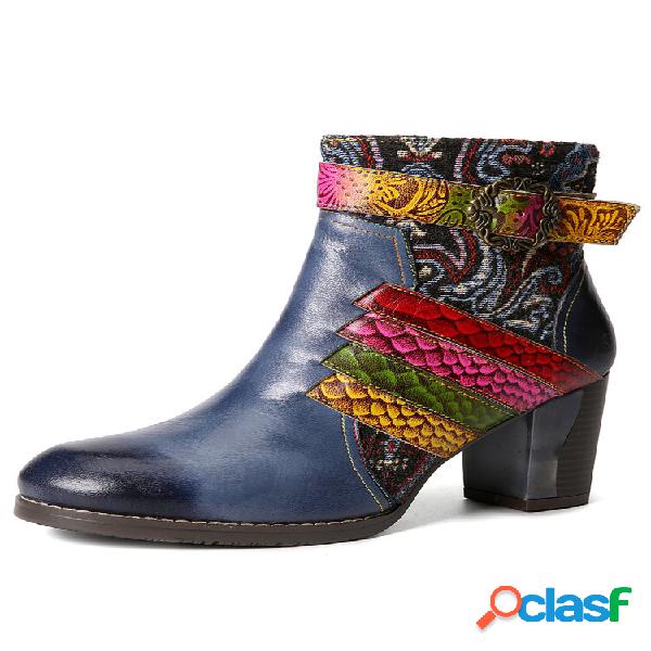 Botas curtas socofy casual retrô feito à mão em cores com