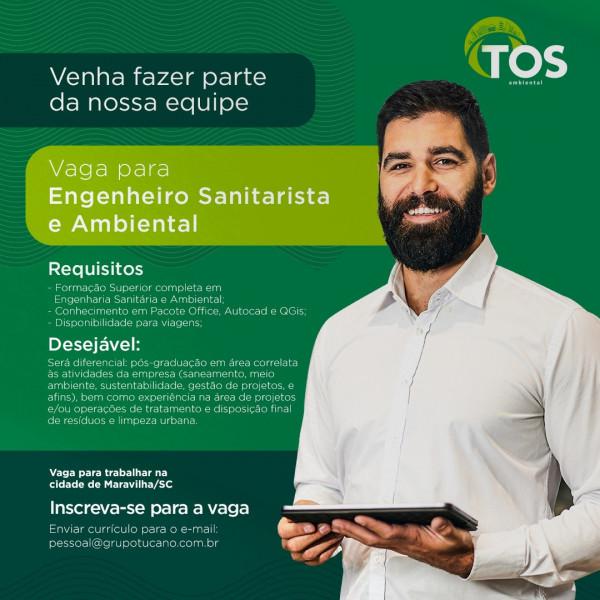 Vaga para engenheiro sanitarista e ambiental