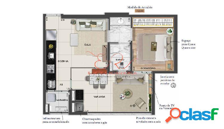 Apartamento 1 dormitório para venda no Marinella Exclusive