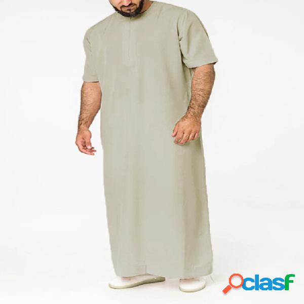 Robe Loungewear Masculino Casual Longo Cor Pura Manga Curta