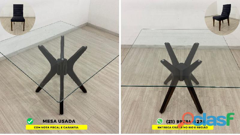 Mesa De Jantar Usada 6 Lugares Tampo De Vidro Com 6 Cadeiras