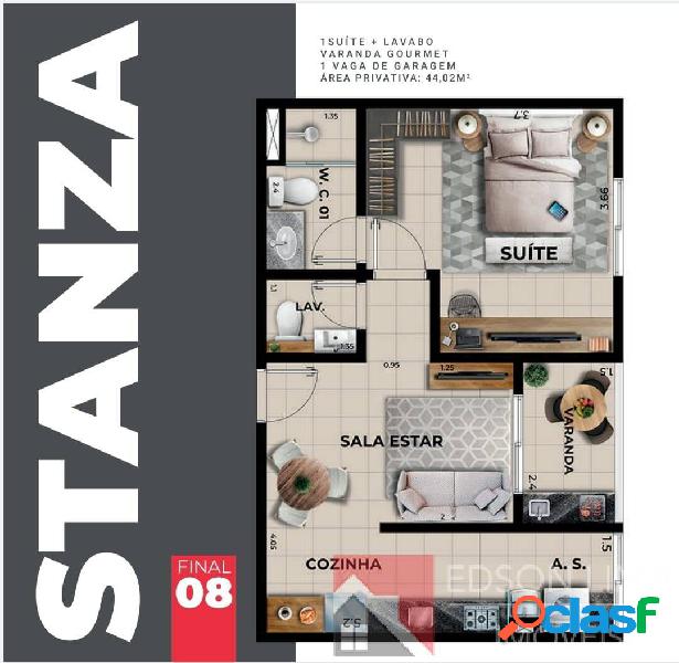 Atibaia Jardim - Apartamento de 1 dorm + suíte