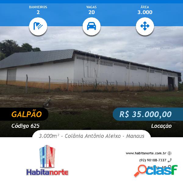 GALPÃO 3.000m² PARA ALUGUEL NA COLÔNIA ANTÔNIO ALEIXO -