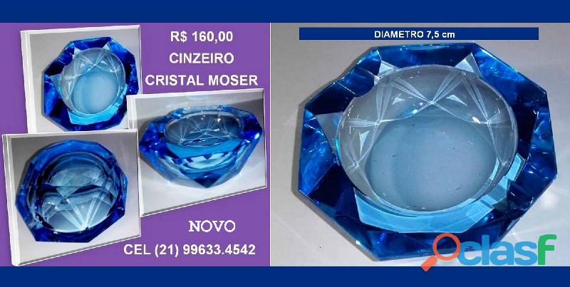 CINZEIRO ANTIGO, CRISTAL MOSER LAPIDADO AZUL OCTOGONAL 7,5