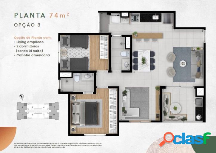 Apartamento com 3 dormitórios (1 suíte) à venda, 74 m²