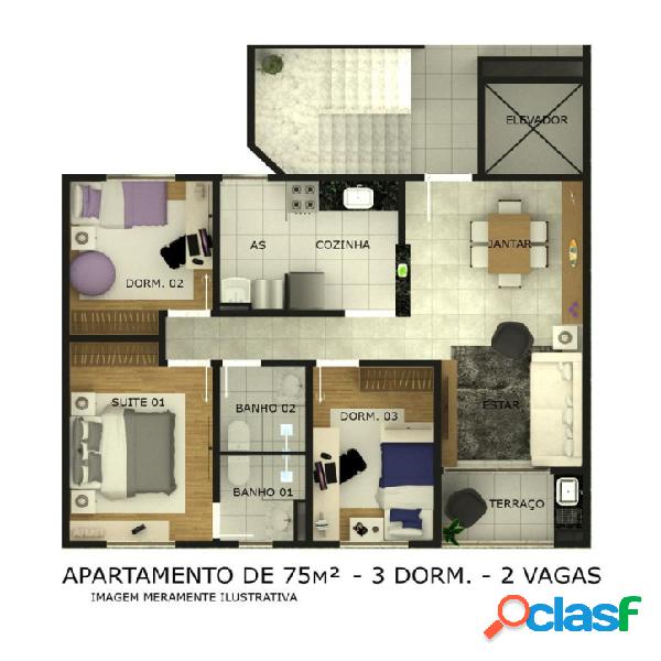 Apto 3 dorm com,75 m² por R$ 567.000, Vl Euclides S.