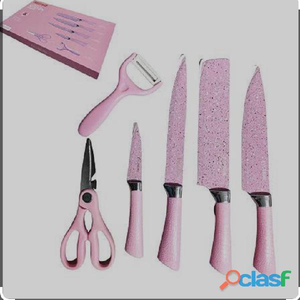 Conjunto de faca de inox decorada rosa. preto ou cinza com 3