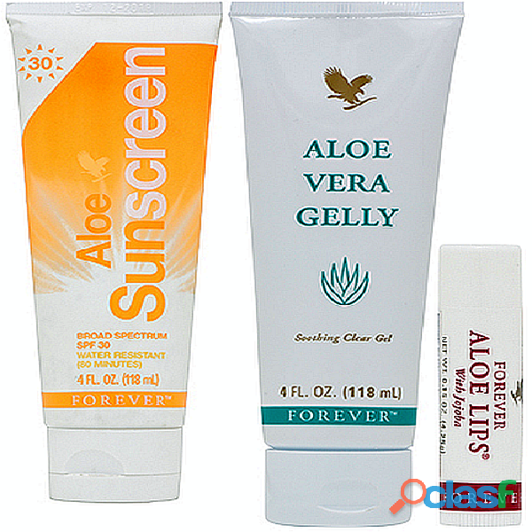 Kit Cuidados Da Pele: Sunscreen, Aloe Vera Gelly E Aloe Lips