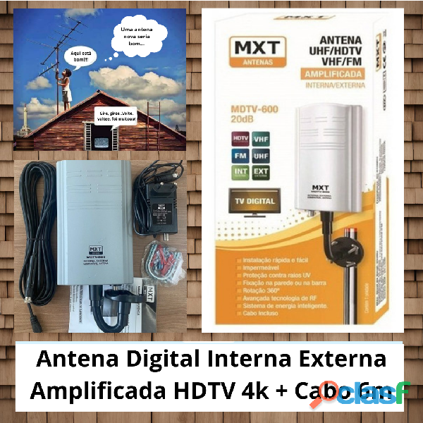 Antena Digital Interna Externa Amplificada Hdtv 4k + Cabo 6m