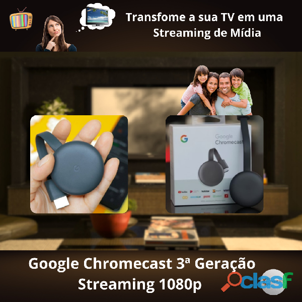 Google Chromecast 3ª Geração Streaming 1080p Carvão