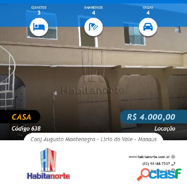 ALUGUEL DE CASA TÉRREA COM 3 SUITES NO CONJUNTO AUGUSTO