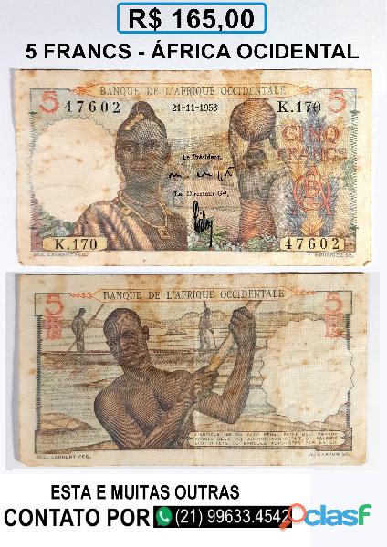 Cédula Cinq francs República da África Ocidental