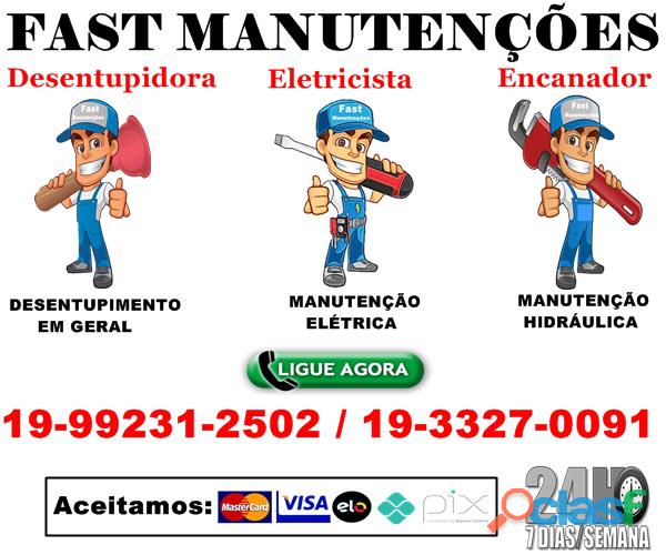 19 3327 0091 Desentupidora, Eletricista, Encanador no Vila