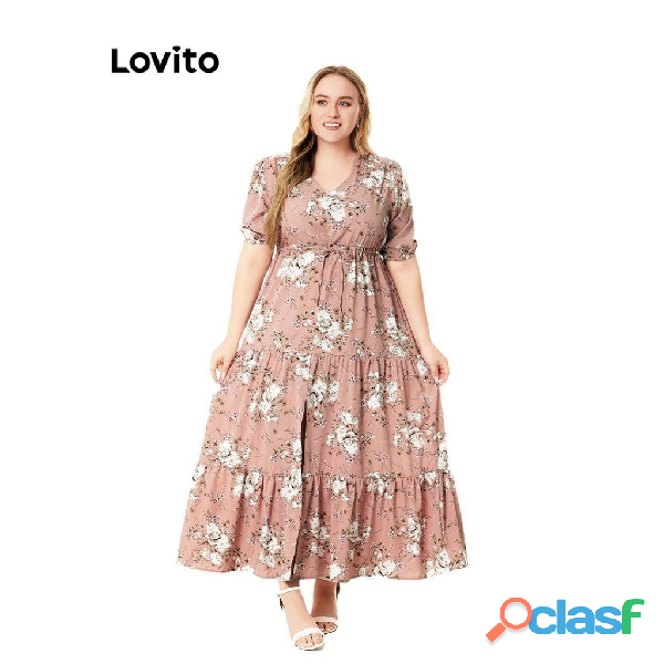 Lovito Vestido feminino plus size curvo casual Ditsy com