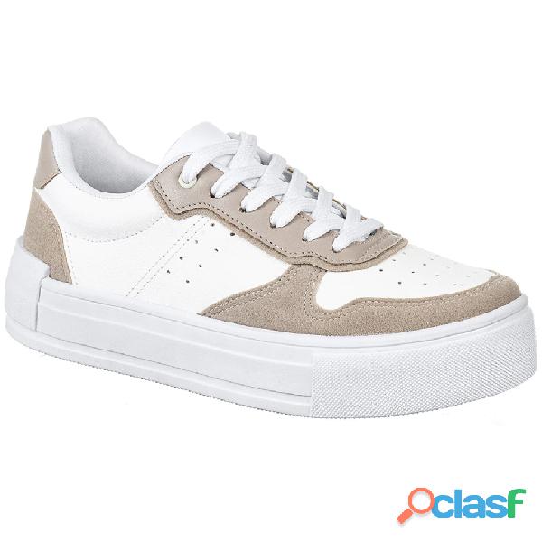 Tênis casual branco femenino Retrocore com cortes retrô