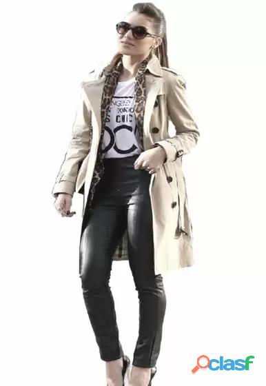 Sobretudo Feminino Casaco Trench Coat com cinto, forrado,