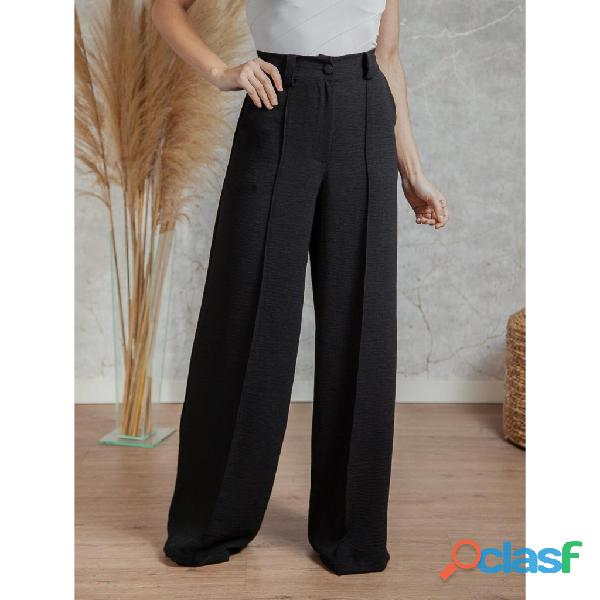 Calça GG Feminina Pantalona Wide Leg Duna com Botão