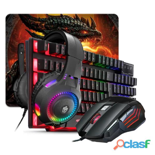 Kit Gamer Teclado Semi mecânico Mouse RGB Mouse Pad Headset