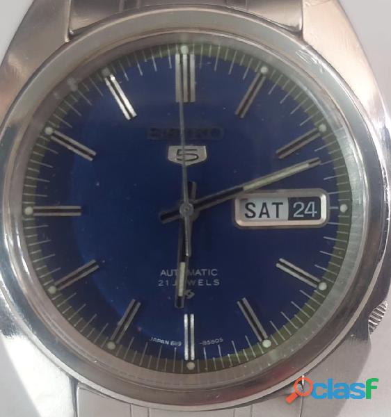 Relógio marca seiko modelo 5 caixa em aço mostrador azul