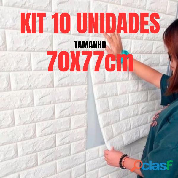 Kit 10 Placas 3D Tijolo Branco Adesivo Autocolante