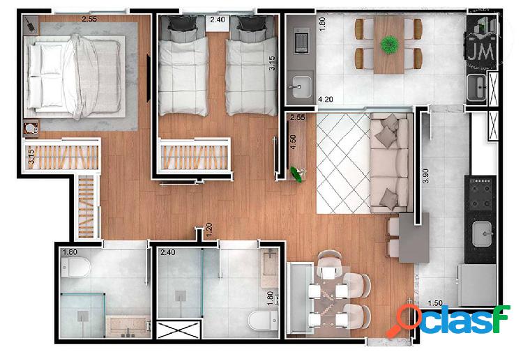 Apartamento com 2 quartos, 59,3m², à venda, Jardim