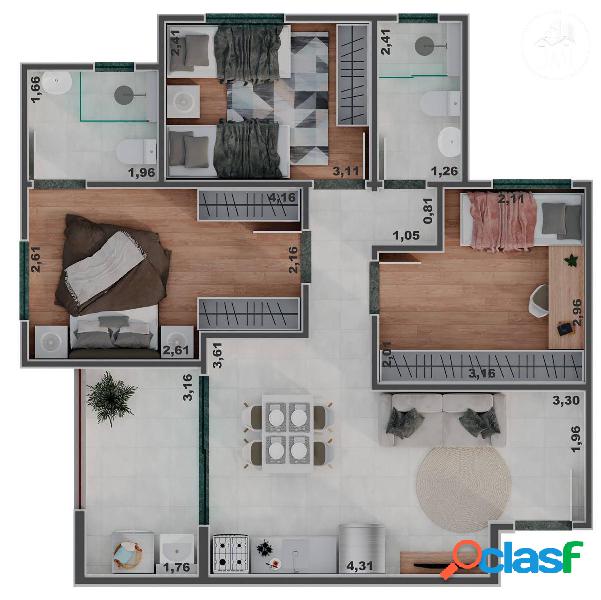Apartamento com 3 quartos, 65,38m², à venda em São José